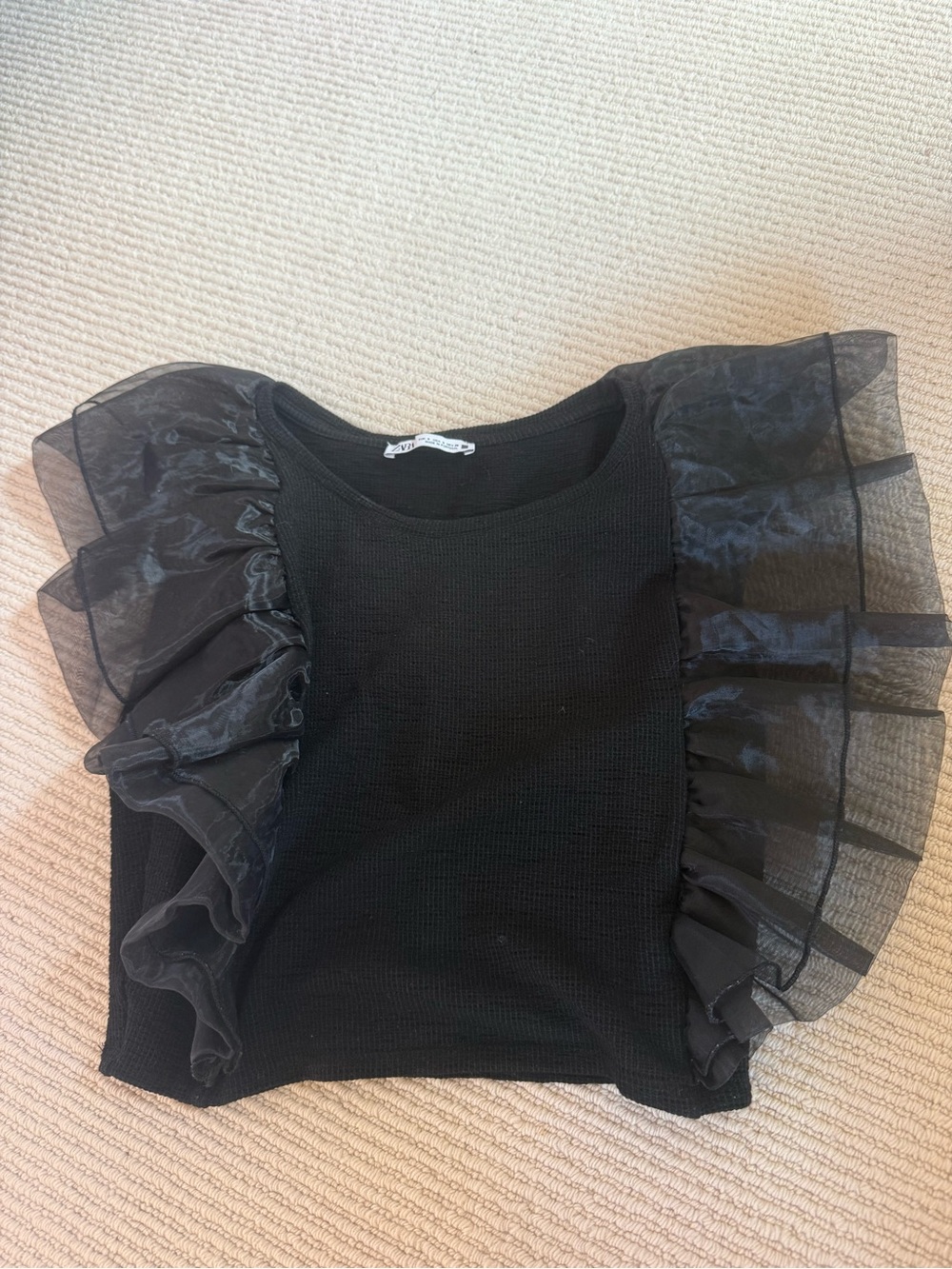 Zara Black Ruffle top size small NWOT